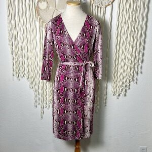 Diane Von Furstenberg | DVF Silk Pink Black Snake Print Julian Two Wrap Dress 12